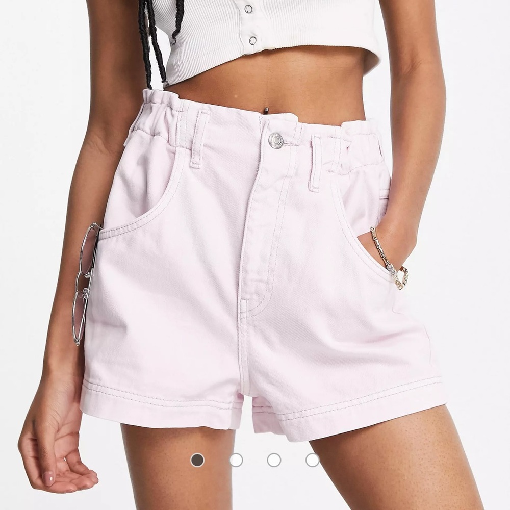 Topshop vintage style high waisted paper bag pink denim shorts NWT 2